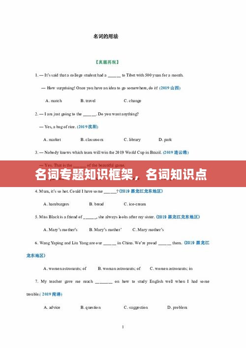 名詞專題知識(shí)框架，名詞知識(shí)點(diǎn) 