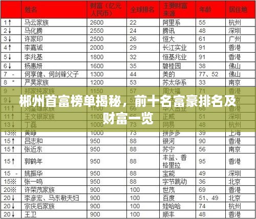 郴州首富榜單揭秘，前十名富豪排名及財富一覽