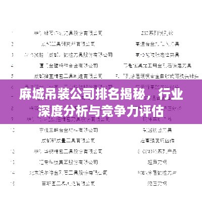 麻城吊裝公司排名揭秘，行業(yè)深度分析與競(jìng)爭(zhēng)力評(píng)估