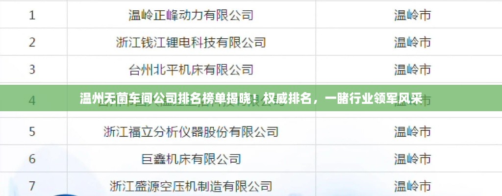 溫州無菌車間公司排名榜單揭曉！權(quán)威排名，一睹行業(yè)領(lǐng)軍風(fēng)采