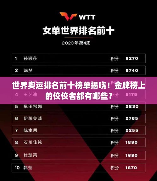 世界奧運(yùn)排名前十榜單揭曉！金牌榜上的佼佼者都有哪些？